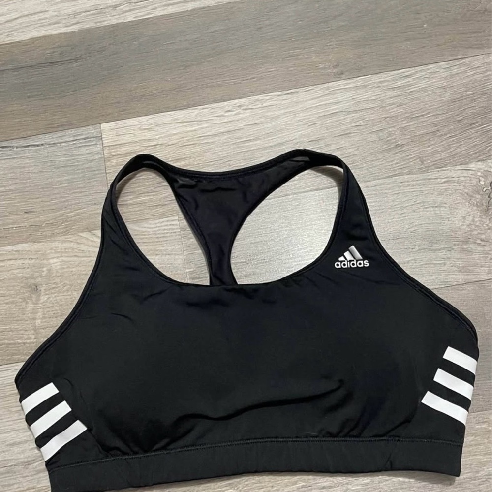 adidas Black Racerback Sports Bra with White Stripes